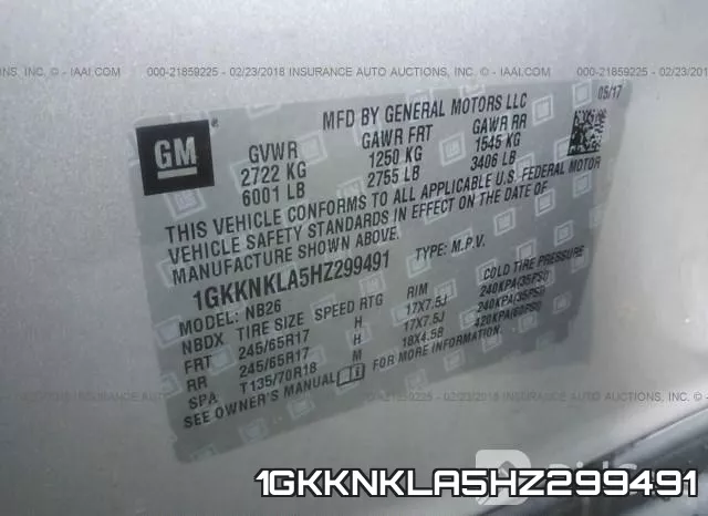 1GKKNKLA5HZ299491 фото 10