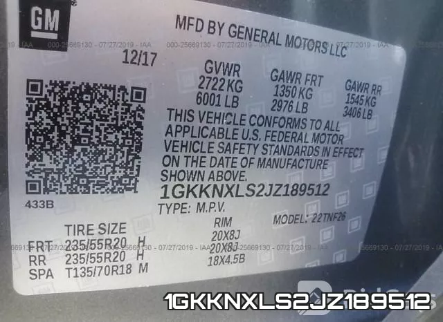 1GKKNXLS2JZ189512 фото 10