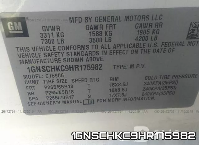 1GNSCHKC9HR175982 фото 10