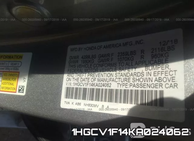 1HGCV1F14KA024062 фото 10