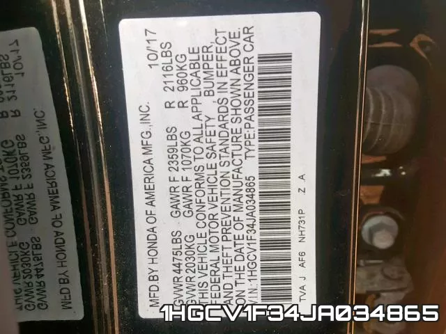 1HGCV1F34JA034865 фото 2