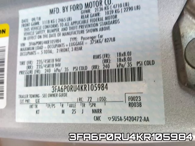3FA6P0RU4KR105984 фото 2