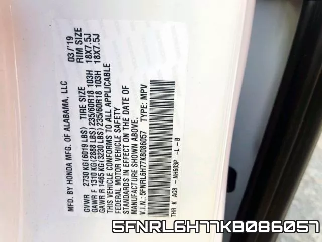 5FNRL6H77KB086057 фото 2