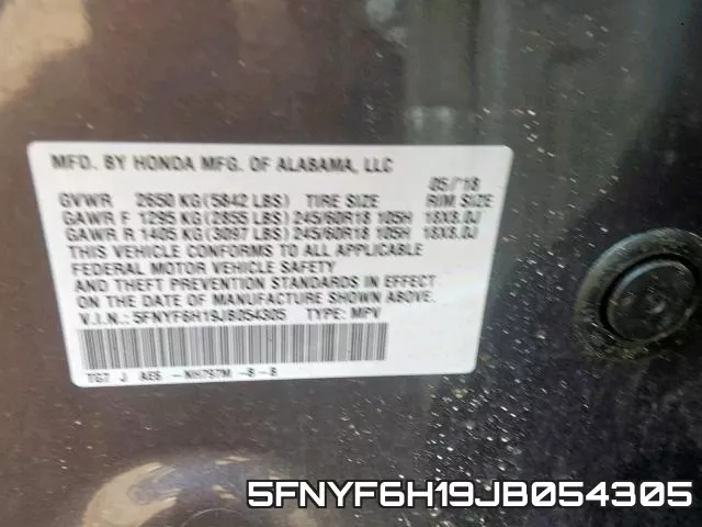 5FNYF6H19JB054305 фото 2