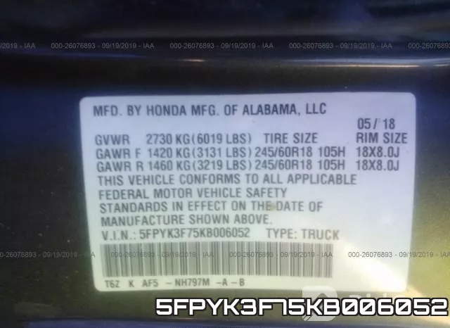 5FPYK3F75KB006052 фото 10