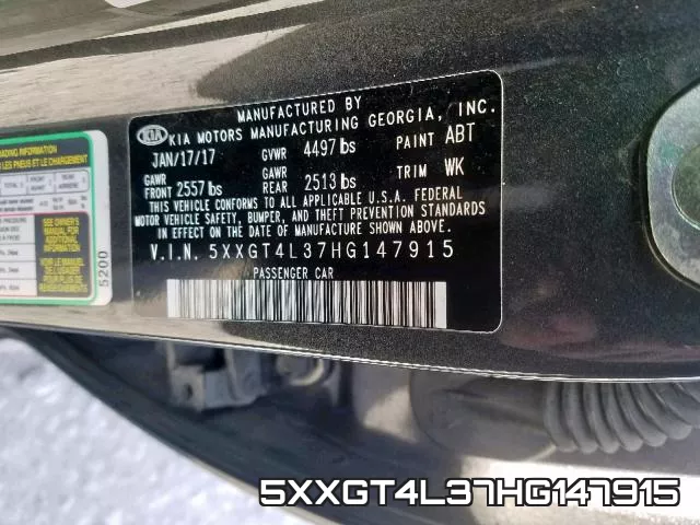 5XXGT4L37HG147915 фото 2