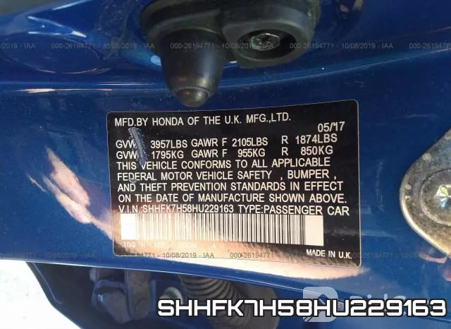 SHHFK7H58HU229163 фото 10