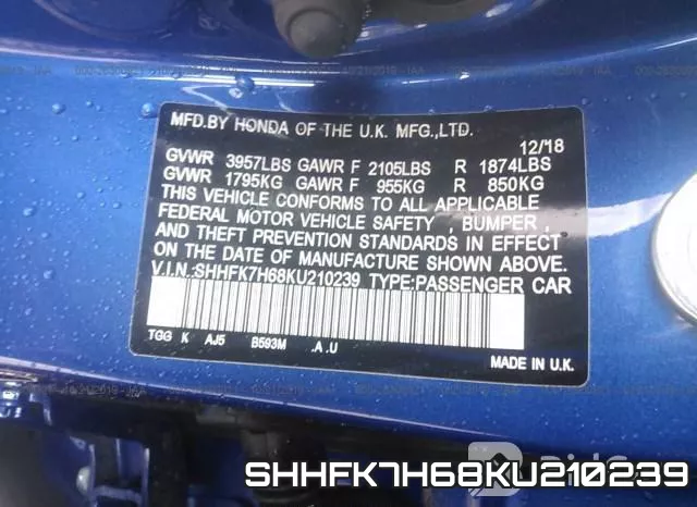 SHHFK7H68KU210239 фото 10