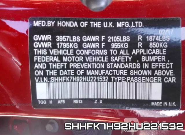 SHHFK7H92HU221532 фото 10