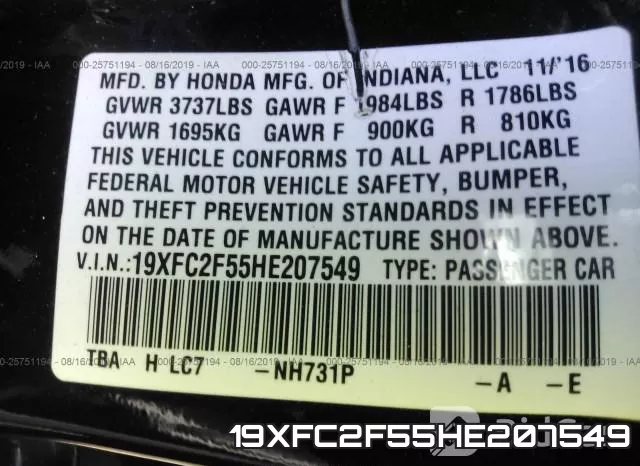 19XFC2F55HE207549 фото 10