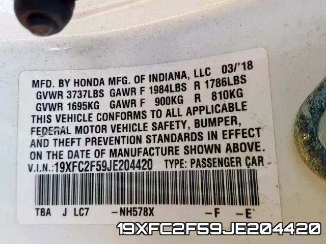 19XFC2F59JE204420 фото 2
