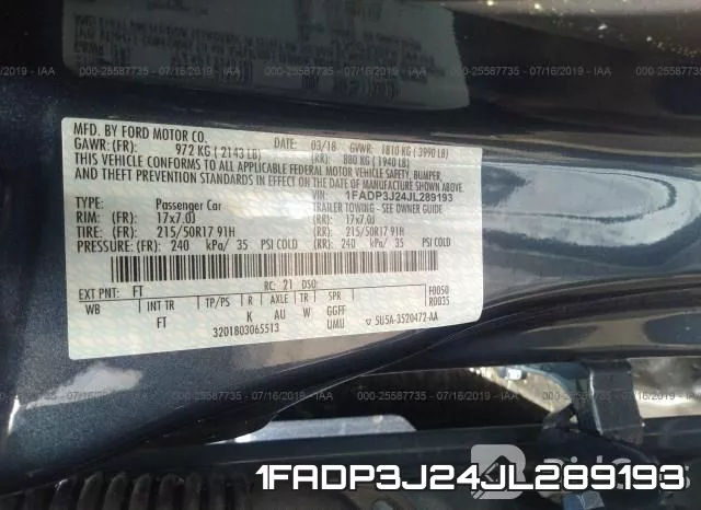 1FADP3J24JL289193 фото 9