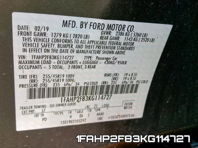 1FAHP2F83KG114727 фото 2