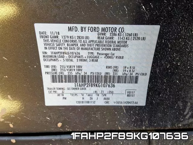 1FAHP2F89KG107636 фото 2