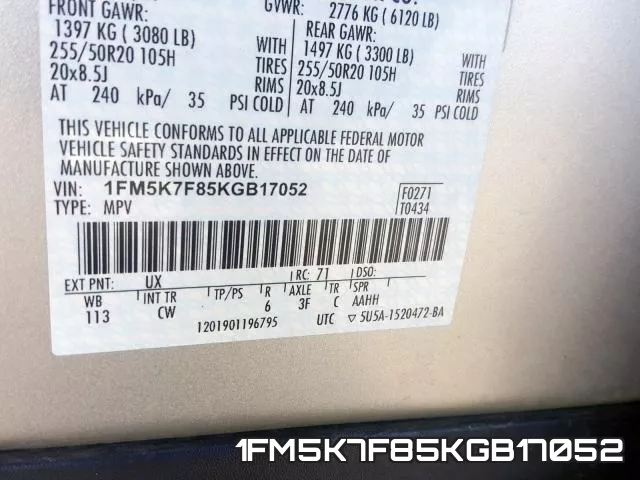 1FM5K7F85KGB17052 фото 2