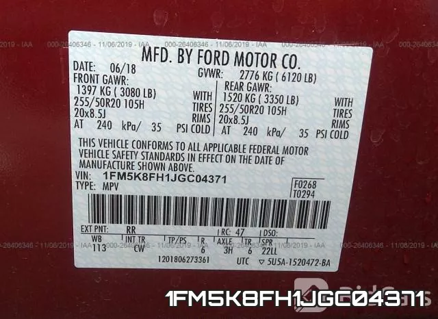 1FM5K8FH1JGC04371 фото 10