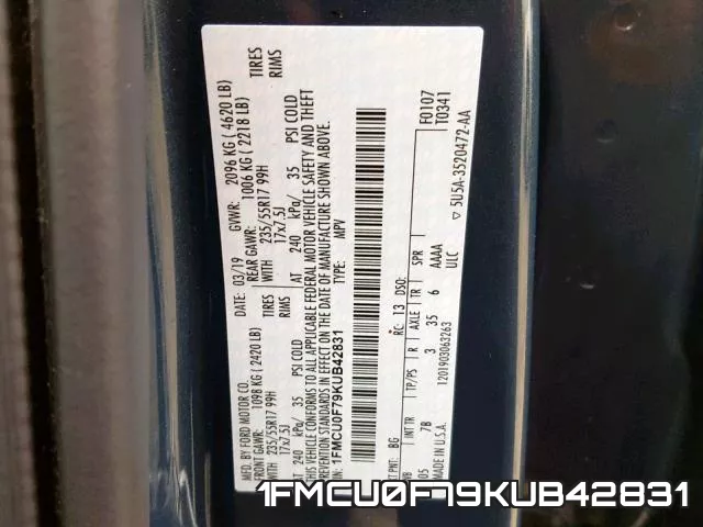 1FMCU0F79KUB42831 фото 2