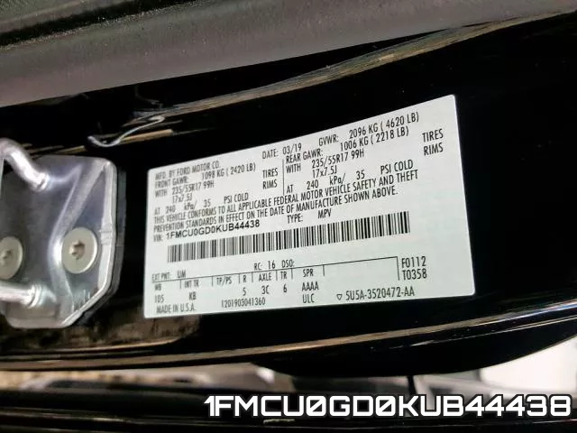 1FMCU0GD0KUB44438 фото 2