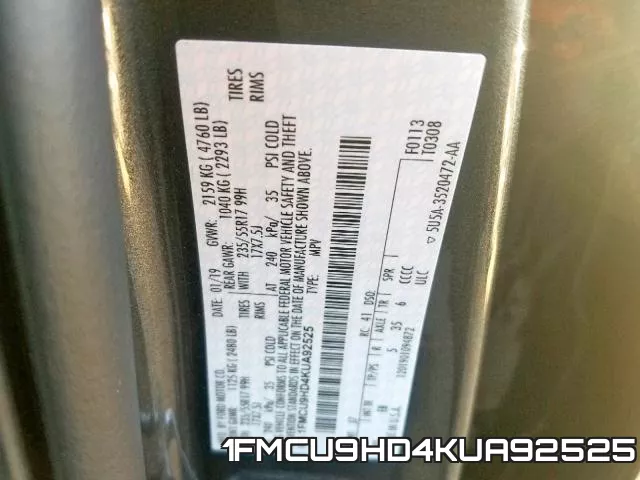 1FMCU9HD4KUA92525 фото 2