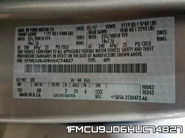 1FMCU9JD6HUC74827 фото 2