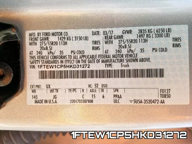 1FTEW1CP5HKD31272 фото 2