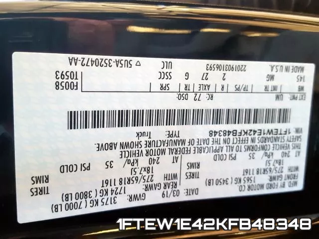 1FTEW1E42KFB48348 фото 2