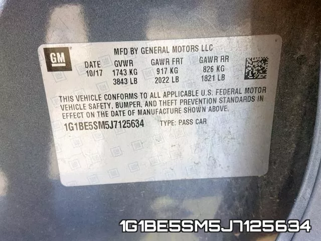 1G1BE5SM5J7125634 фото 2