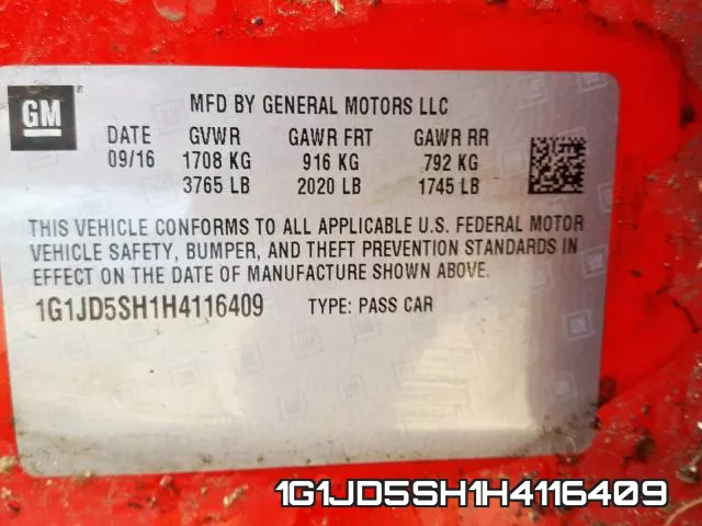 1G1JD5SH1H4116409 фото 2