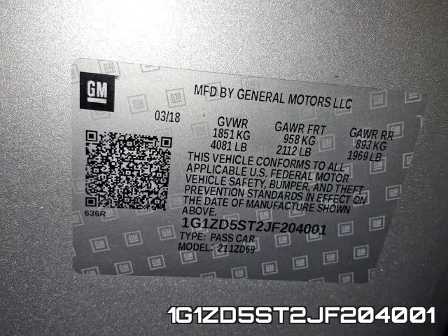 1G1ZD5ST2JF204001 фото 2