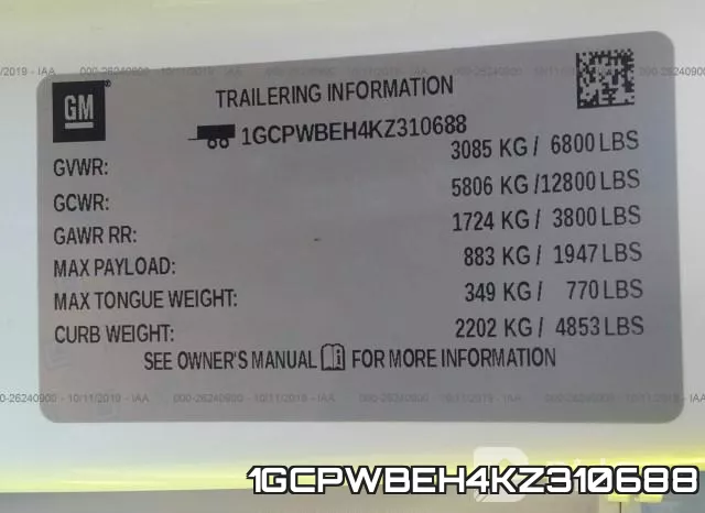 1GCPWBEH4KZ310688 фото 9