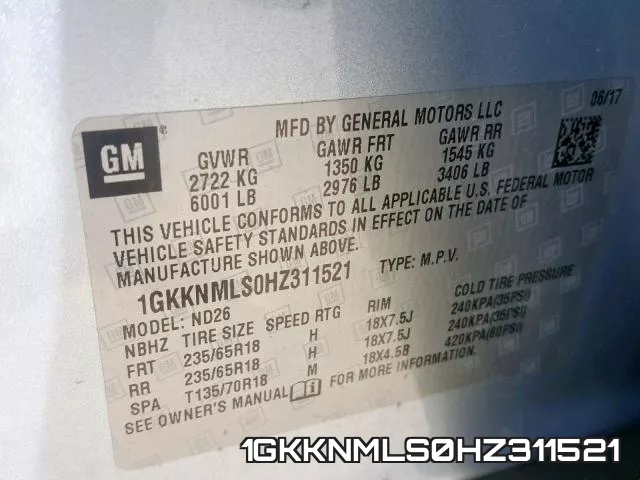 1GKKNMLS0HZ311521 фото 2