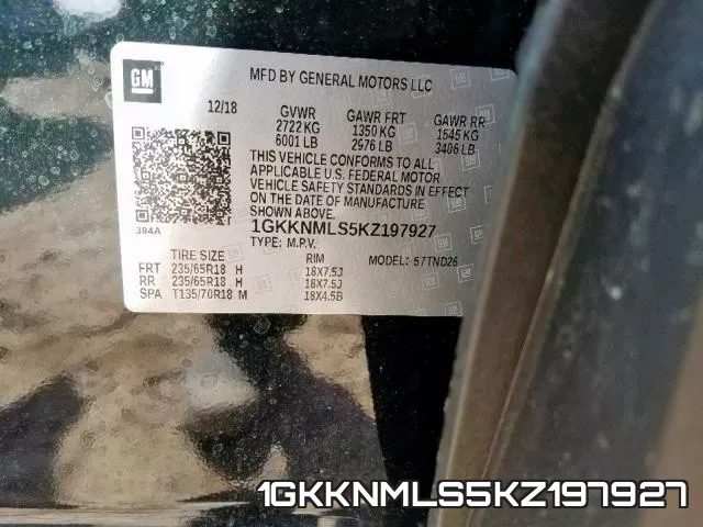 1GKKNMLS5KZ197927 фото 2