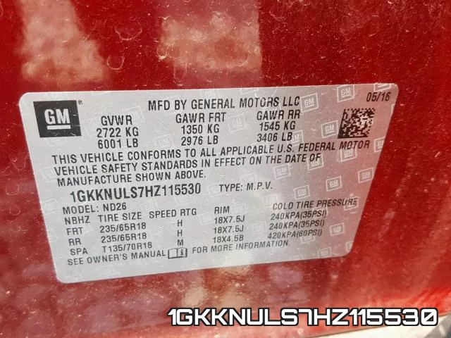 1GKKNULS7HZ115530 фото 2