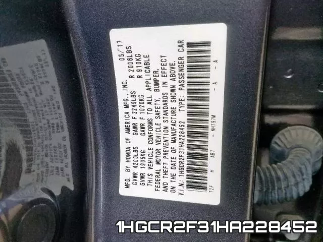 1HGCR2F31HA228452 фото 2