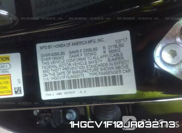 1HGCV1F10JA032173 фото 10