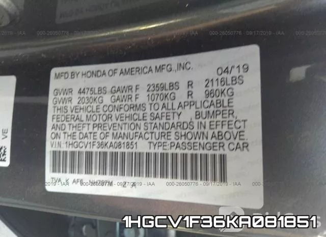 1HGCV1F36KA081851 фото 10