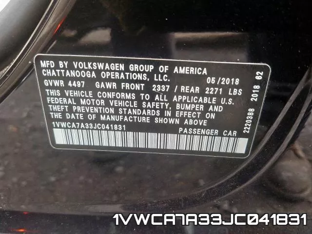 1VWCA7A33JC041831 фото 2