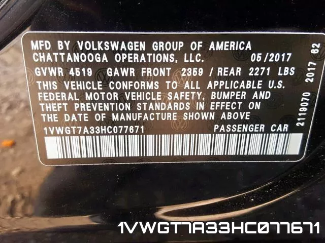 1VWGT7A33HC077671 фото 2