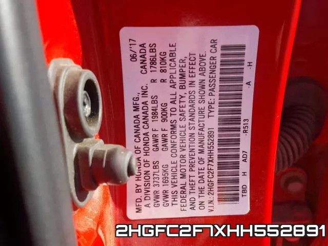 2HGFC2F7XHH552891 фото 2