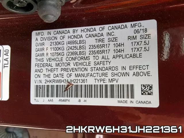 2HKRW6H31JH221361 фото 2