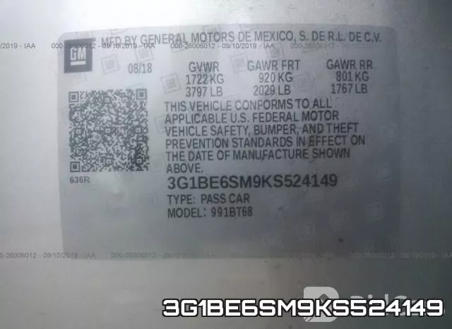 3G1BE6SM9KS524149 фото 10