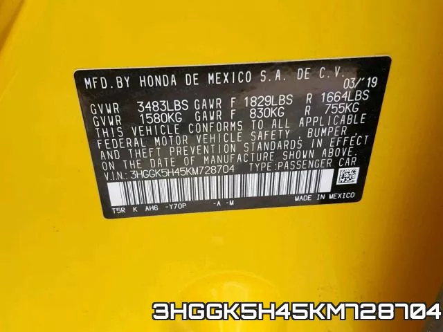 3HGGK5H45KM728704 фото 2