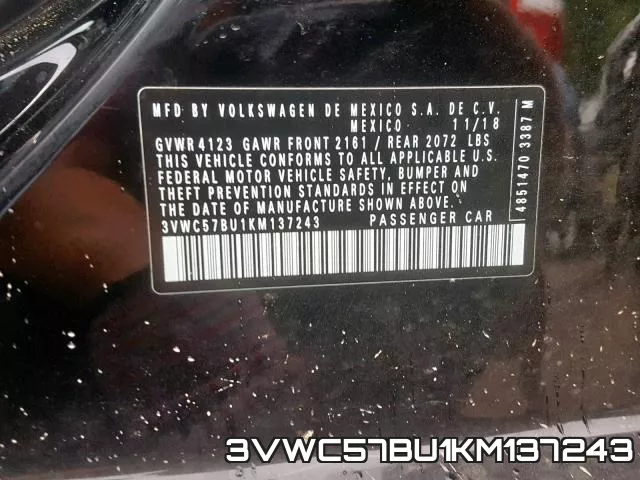 3VWC57BU1KM137243 фото 2