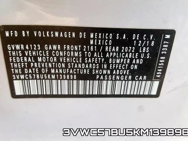 3VWC57BU5KM139898 фото 2