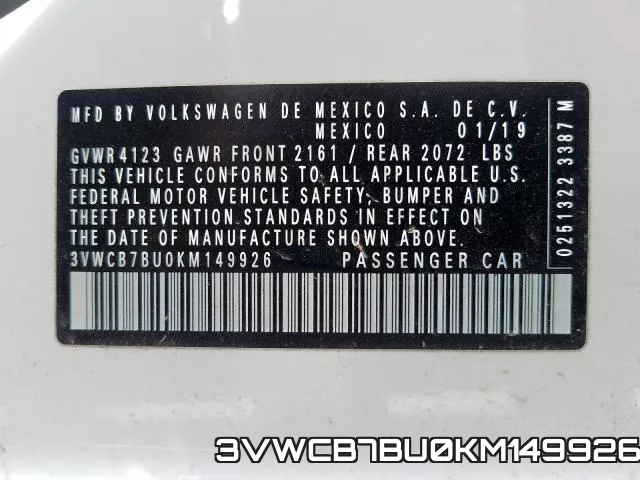 3VWCB7BU0KM149926 фото 2