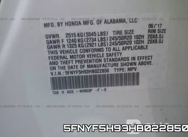 5FNYF5H93HB022850 фото 10
