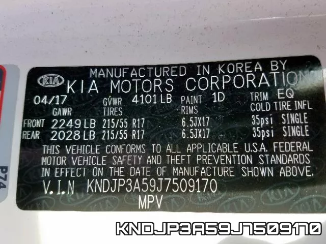 KNDJP3A59J7509170 фото 2