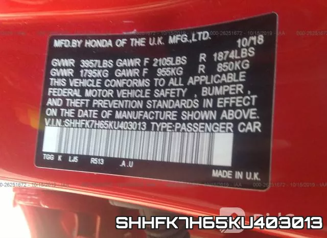 SHHFK7H65KU403013 фото 10