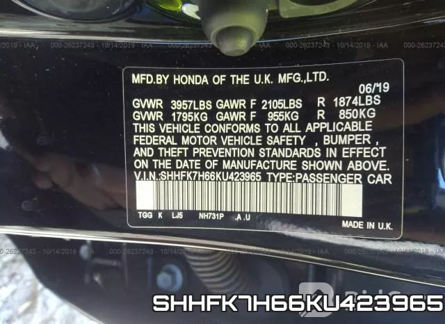 SHHFK7H66KU423965 фото 10