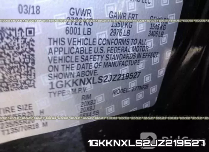 1GKKNXLS2JZ219527 фото 10